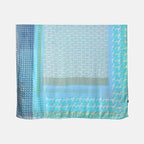 La Marey 100% Mulberry Silk Intricate Ethnic Printed Scarf (Size 180x110 cm) - Blue & White
