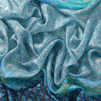 La Marey 100% Mulberry Silk Intricate Ethnic Printed Scarf (Size 180x110 cm) - Blue & White
