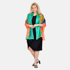 LA MAREY Colourful Pattern 100% Mulberry Silk Scarf (Size 180x110cm) - Green & Blue