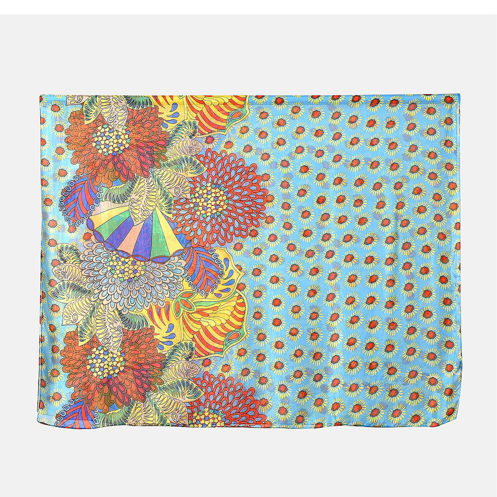 LA MAREY Daisy Pattern 100% Mulberry Silk Scarf (Size 180x110cm) - Green & Yellow