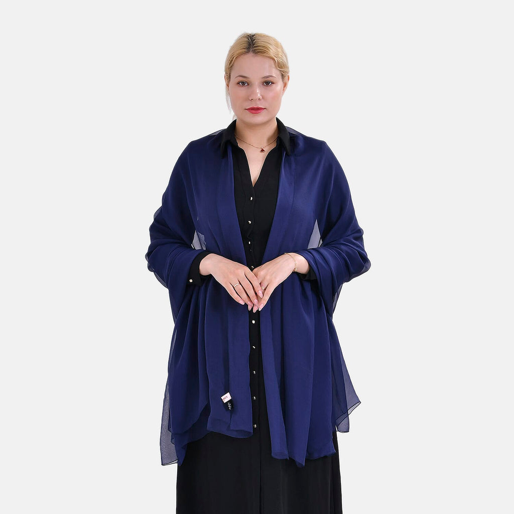 La Marey 100% Mulberry Silk Solid Scarf (Size 200x140cm) - Blue