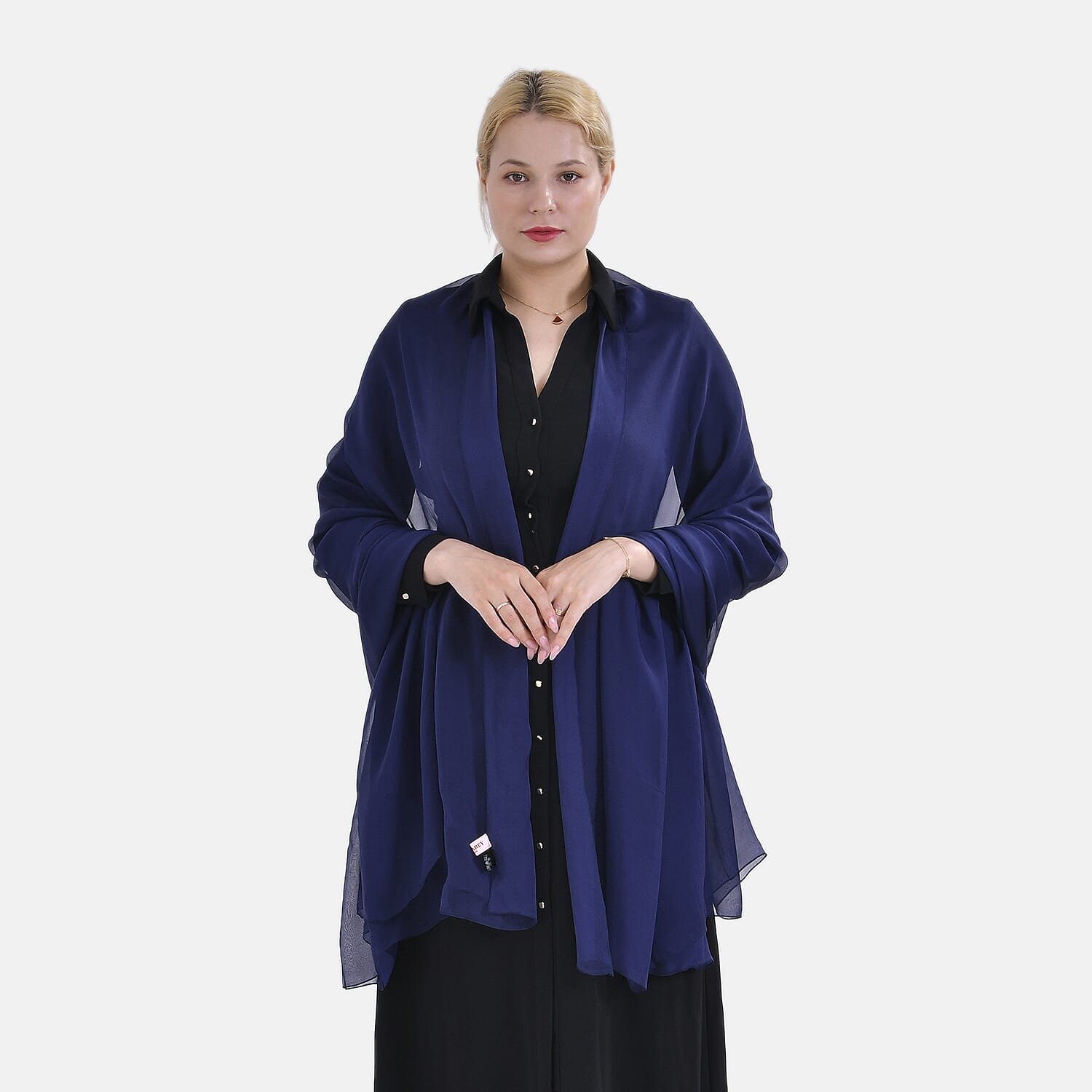 La Marey 100% Mulberry Silk Solid Scarf (Size 200x140cm) - Blue