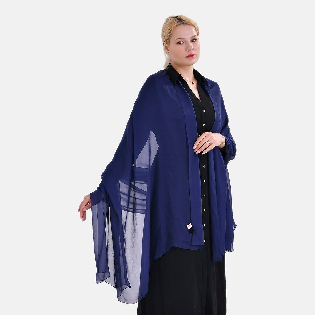 La Marey 100% Mulberry Silk Solid Scarf (Size 200x140cm) - Blue