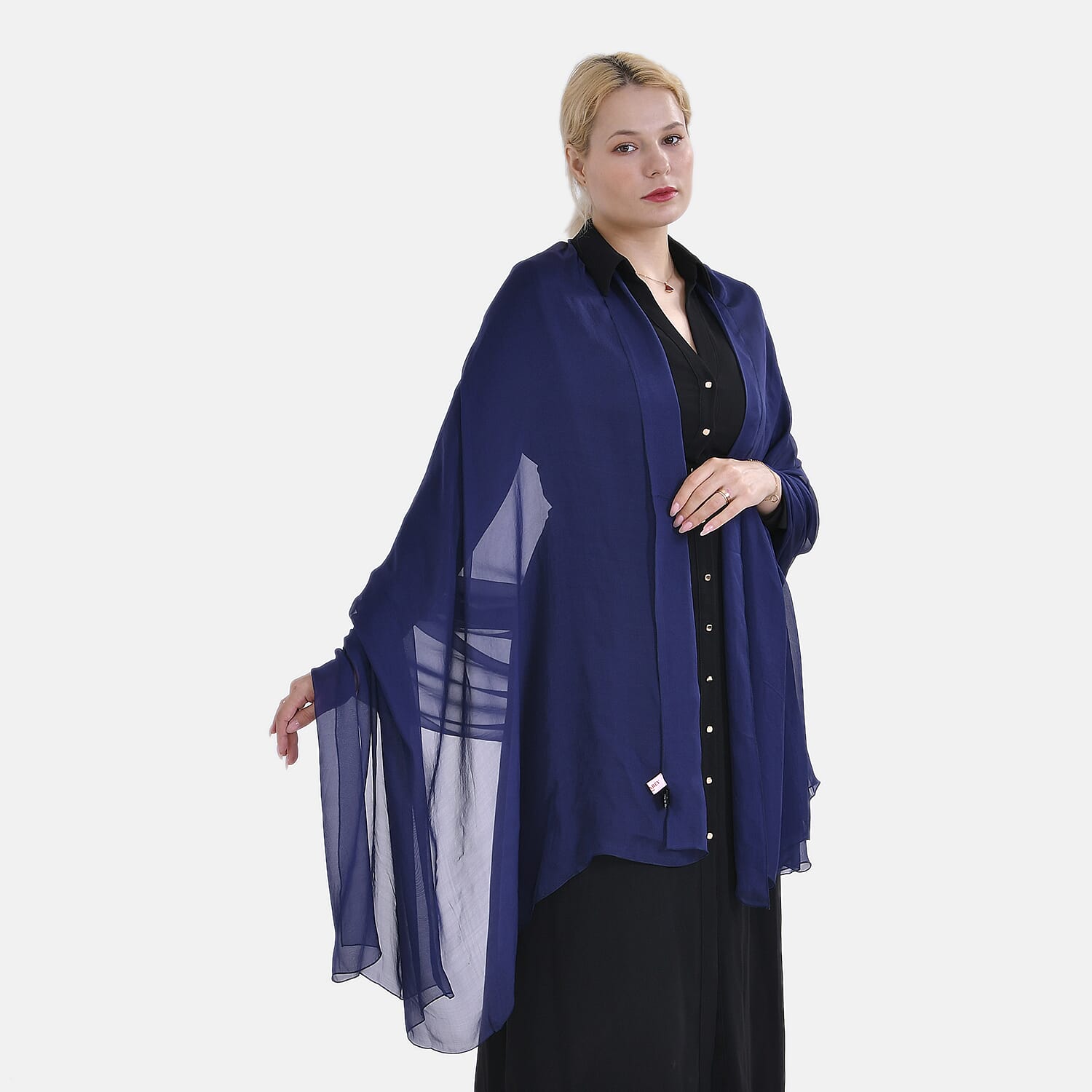 La Marey 100% Mulberry Silk Solid Scarf (Size 200x140cm) - Blue