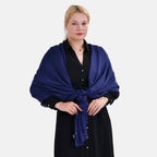 La Marey 100% Mulberry Silk Solid Scarf (Size 200x140cm) - Blue