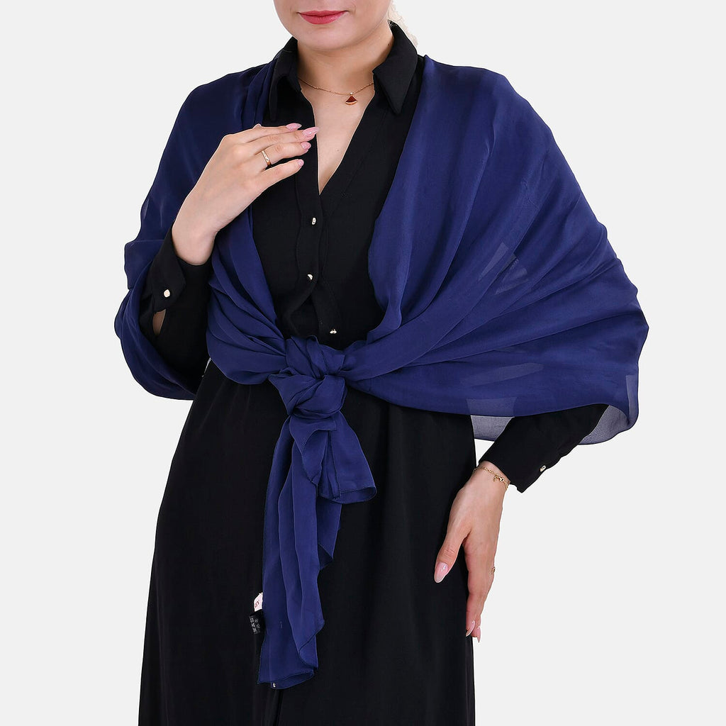 La Marey 100% Mulberry Silk Solid Scarf (Size 200x140cm) - Blue