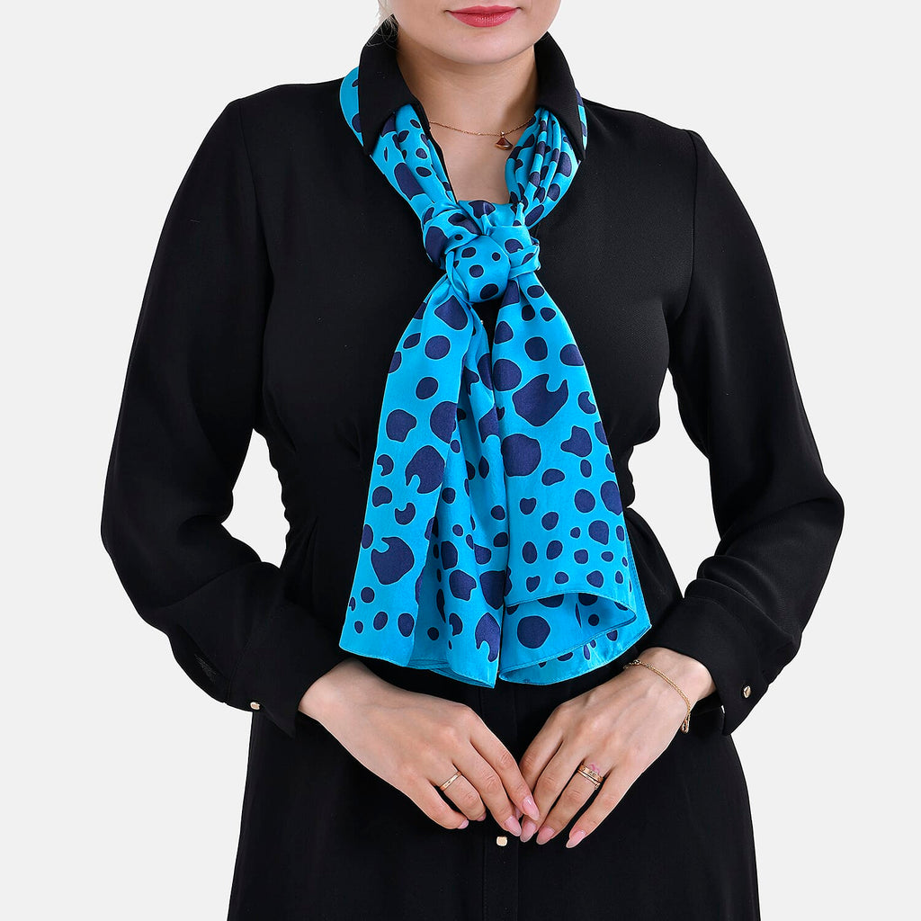La Marey Mulberry Silk Spotted Scarf (Size 175x1 cm) - Green & Black