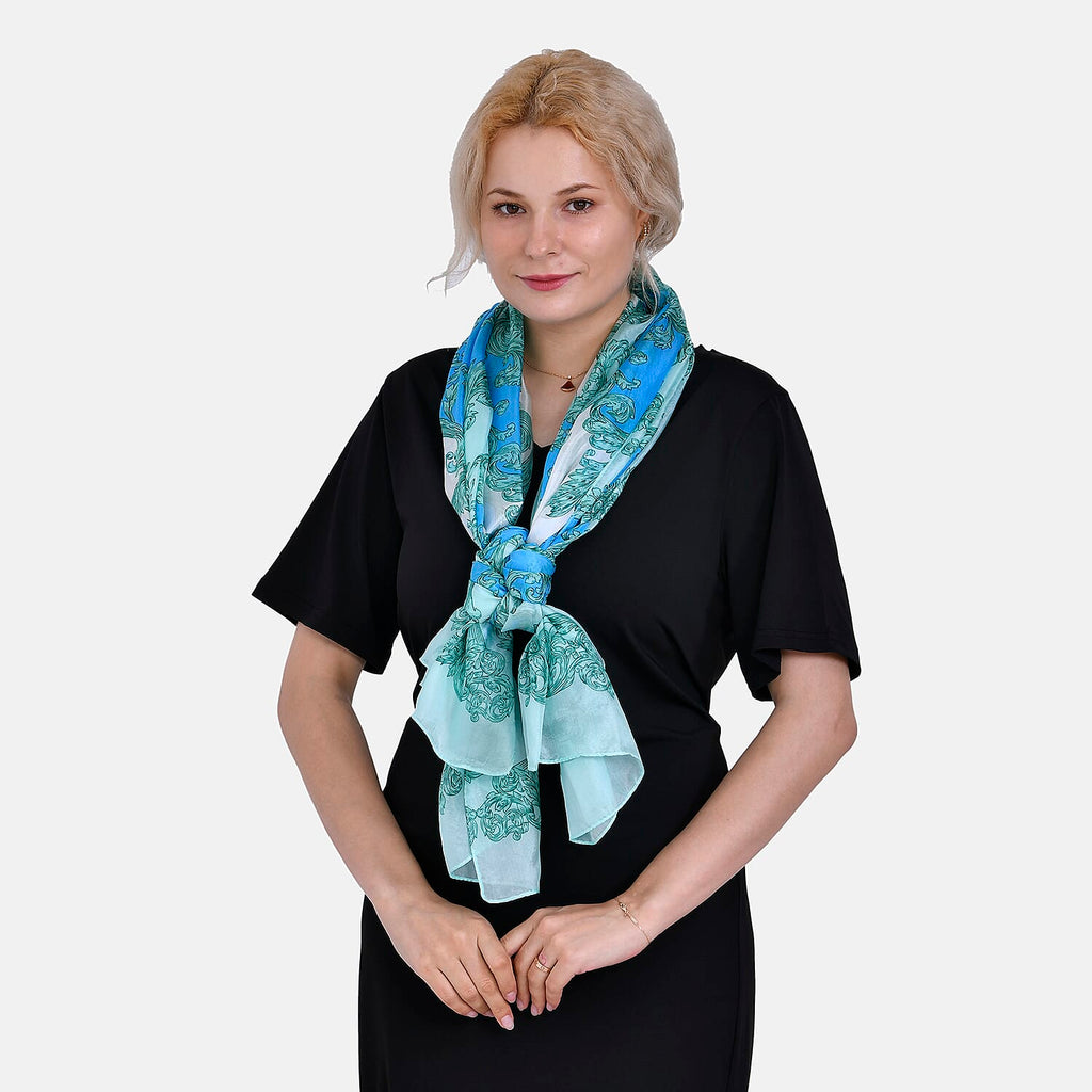 La Marey Mulberry Silk Tie and Dye Scarf (Size 110x1 cm) - White & Blue