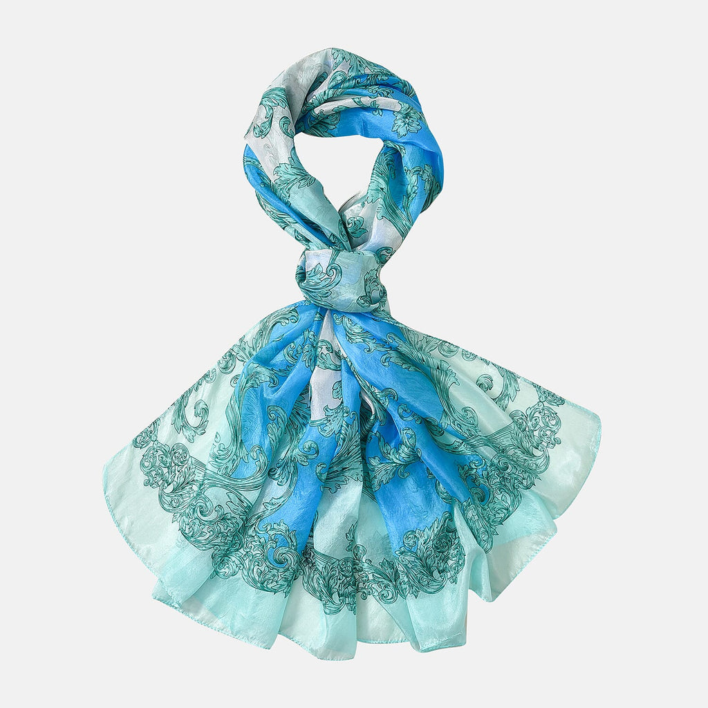 La Marey Mulberry Silk Tie and Dye Scarf (Size 110x1 cm) - White & Blue