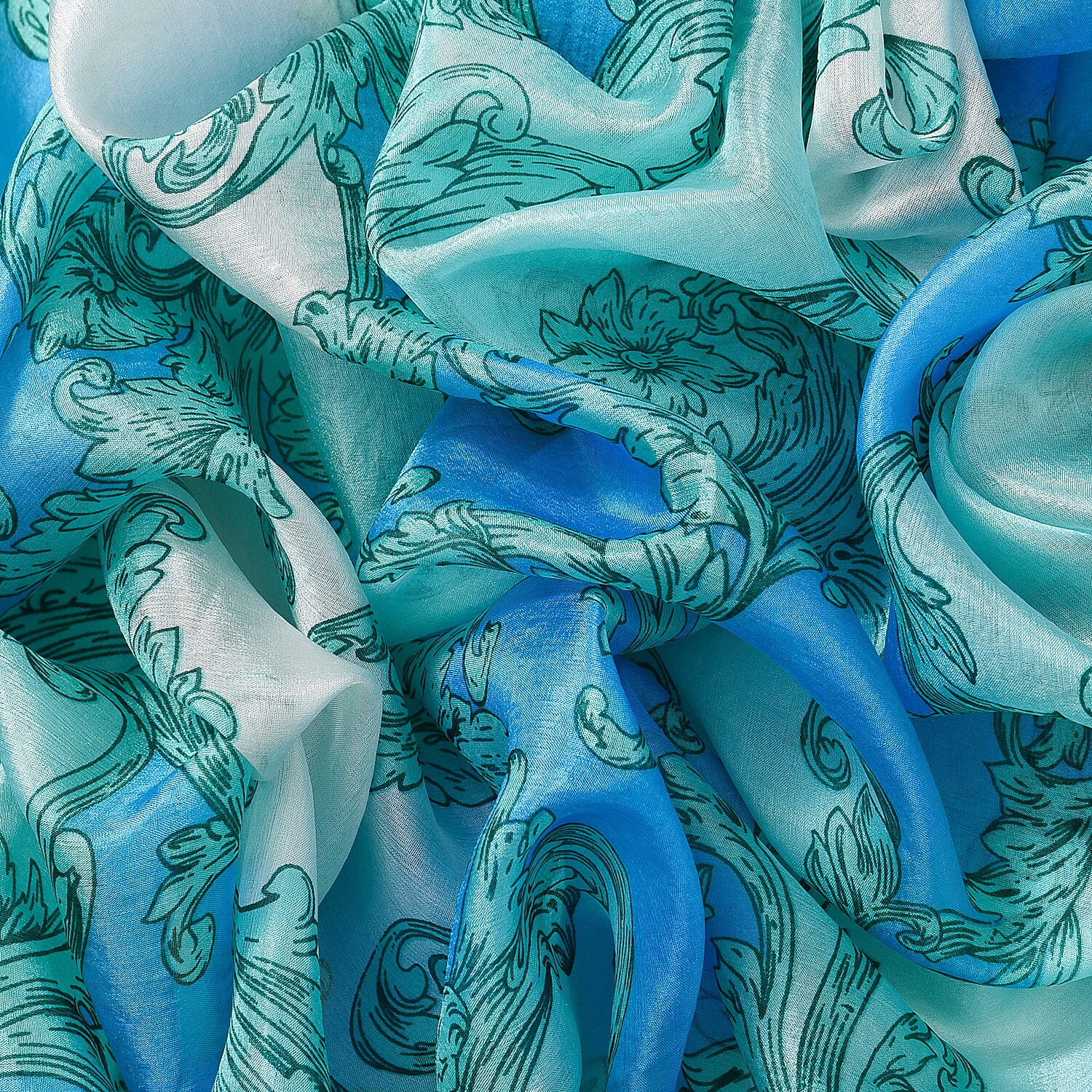 La Marey Mulberry Silk Tie and Dye Scarf (Size 110x1 cm) - White & Blue