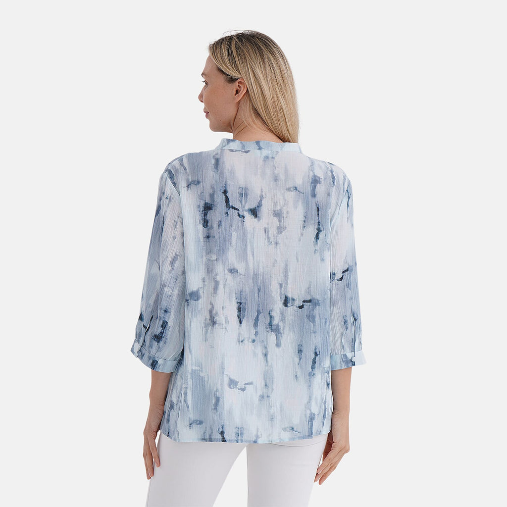 LA MAREY Womens Viscose Blend Abstract Print Button Blouse (Size M) - Blue