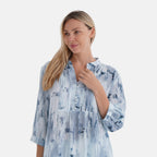 LA MAREY Womens Viscose Blend Abstract Print Button Blouse (Size XL) - Blue