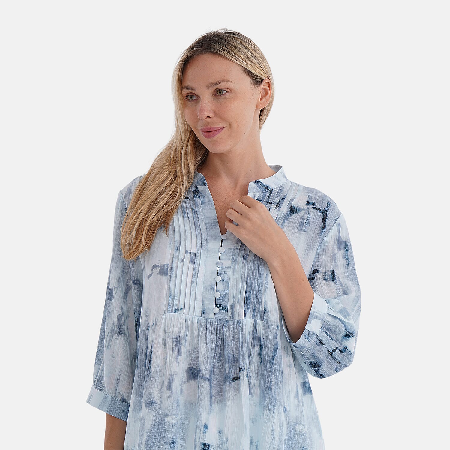LA MAREY Womens Viscose Blend Abstract Print Button Blouse (Size XL) - Blue