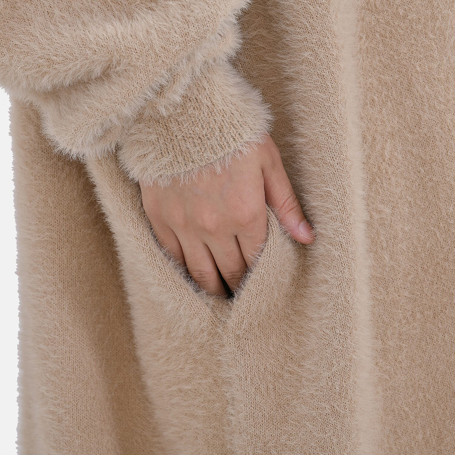 La Marey Alpaca Like Super Soft Longline Cardigan - Beige