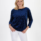 La Marey Paisley Emboss Velvet Blouse (Size M) - Navy