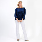 La Marey Paisley Emboss Velvet Blouse (Size M) - Navy