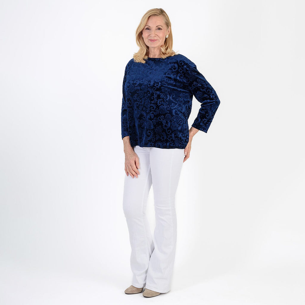 La Marey Paisley Emboss Velvet Blouse (Size M) - Navy