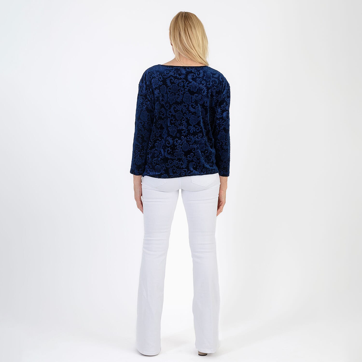 La Marey Paisley Emboss Velvet Blouse (Size M) - Navy