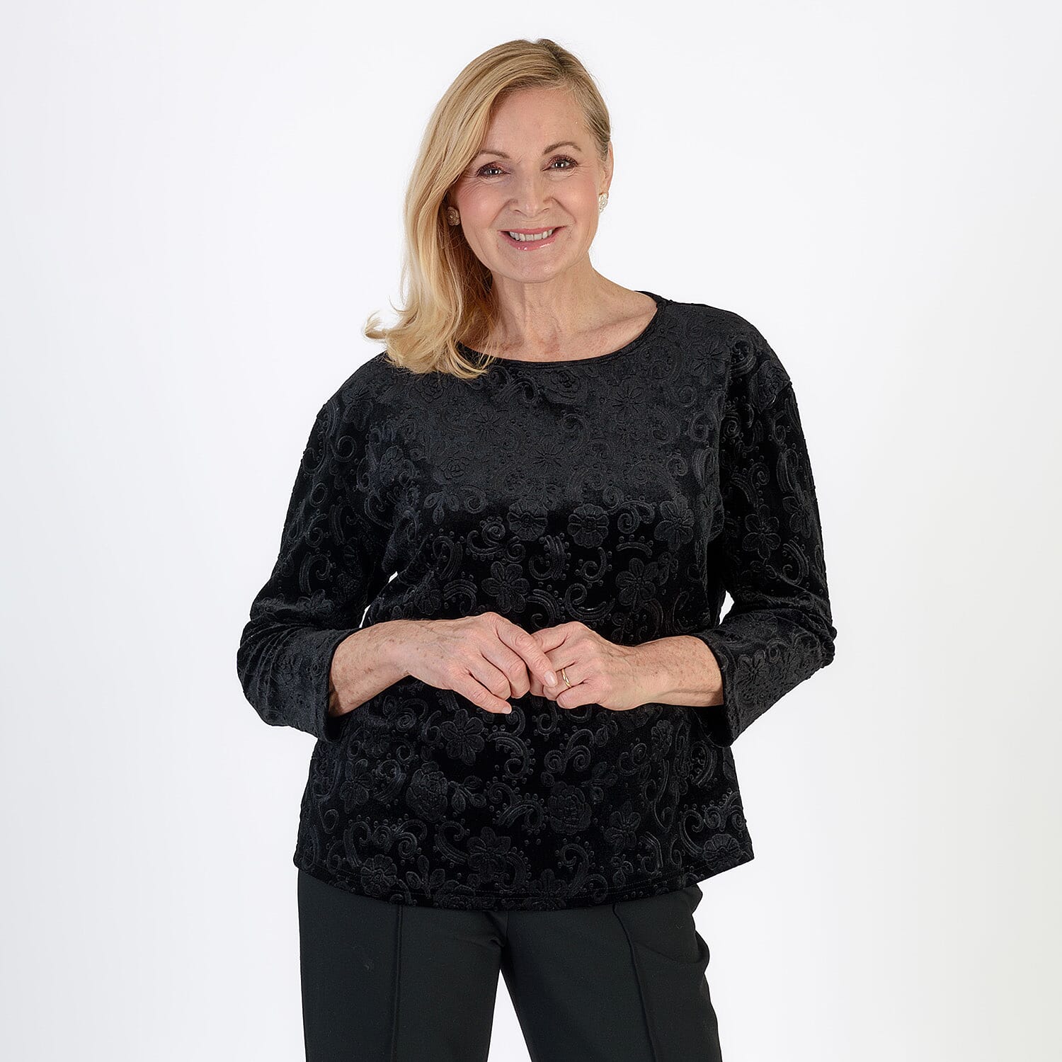 La Marey Paisley Emboss Velvet Blouse (Size XXL) - Black