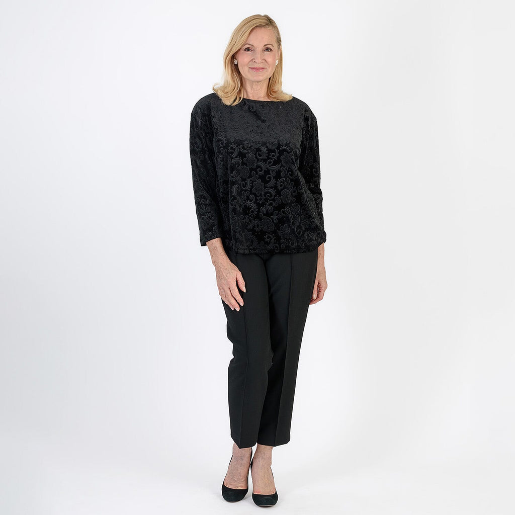 La Marey Paisley Emboss Velvet Blouse (Size XXL) - Black