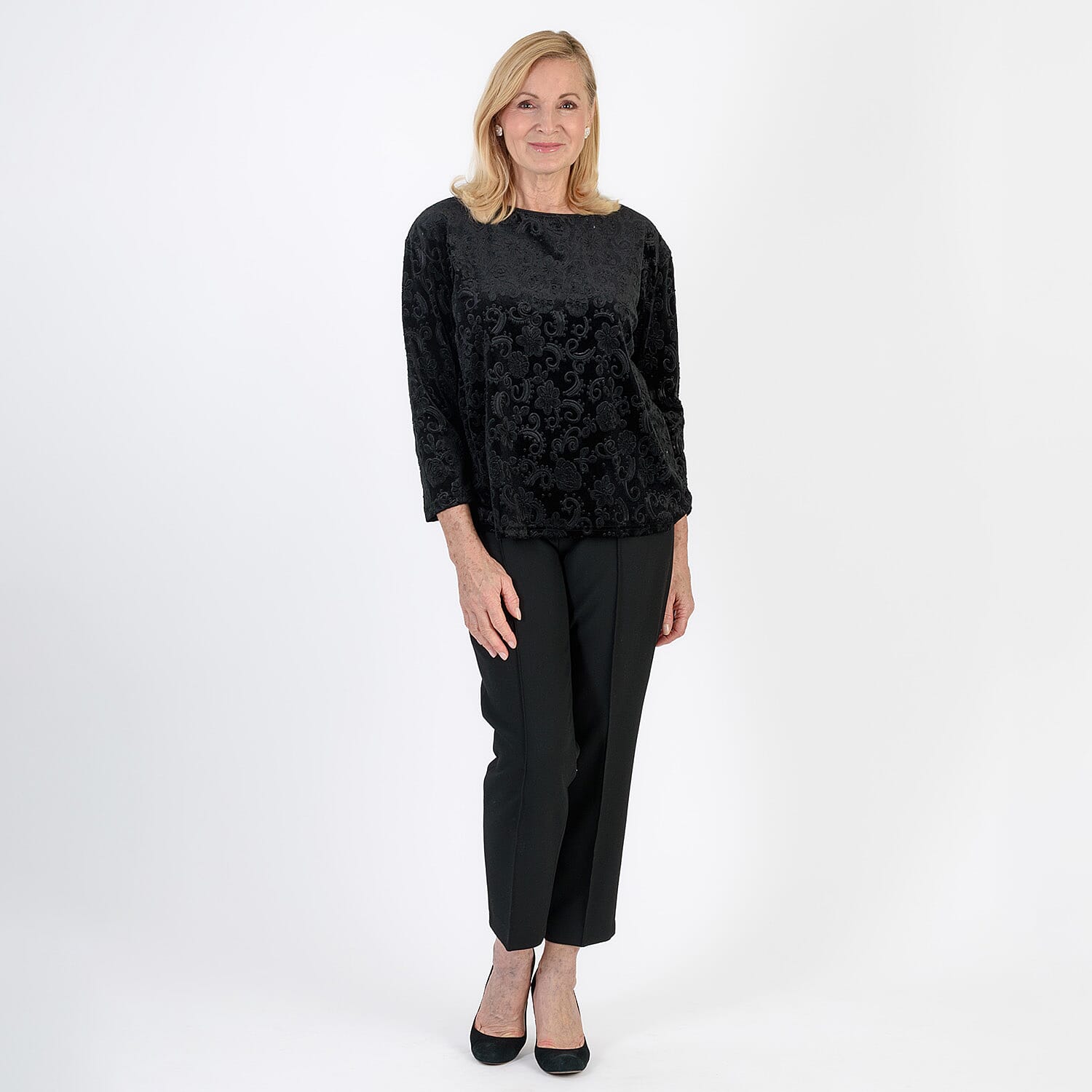 La Marey Paisley Emboss Velvet Blouse (Size XXL) - Black