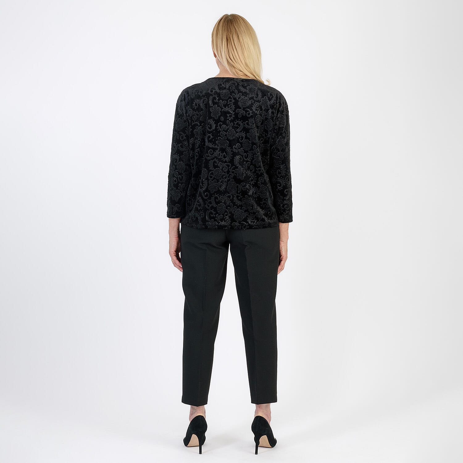 La Marey Paisley Emboss Velvet Blouse (Size XXL) - Black
