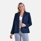 La Marey Classic Linen Blend Long Sleeves Blazer with Notched Collar (Size 8 to 10) - Navy