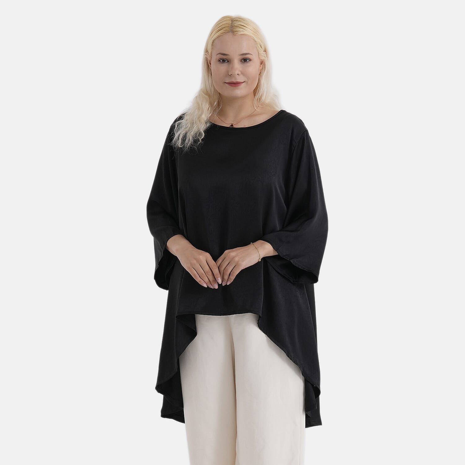 La Marey Limited Collection Asymmetric Edge Blouse (Size - L-XL, Fit 16 to 22) - Black