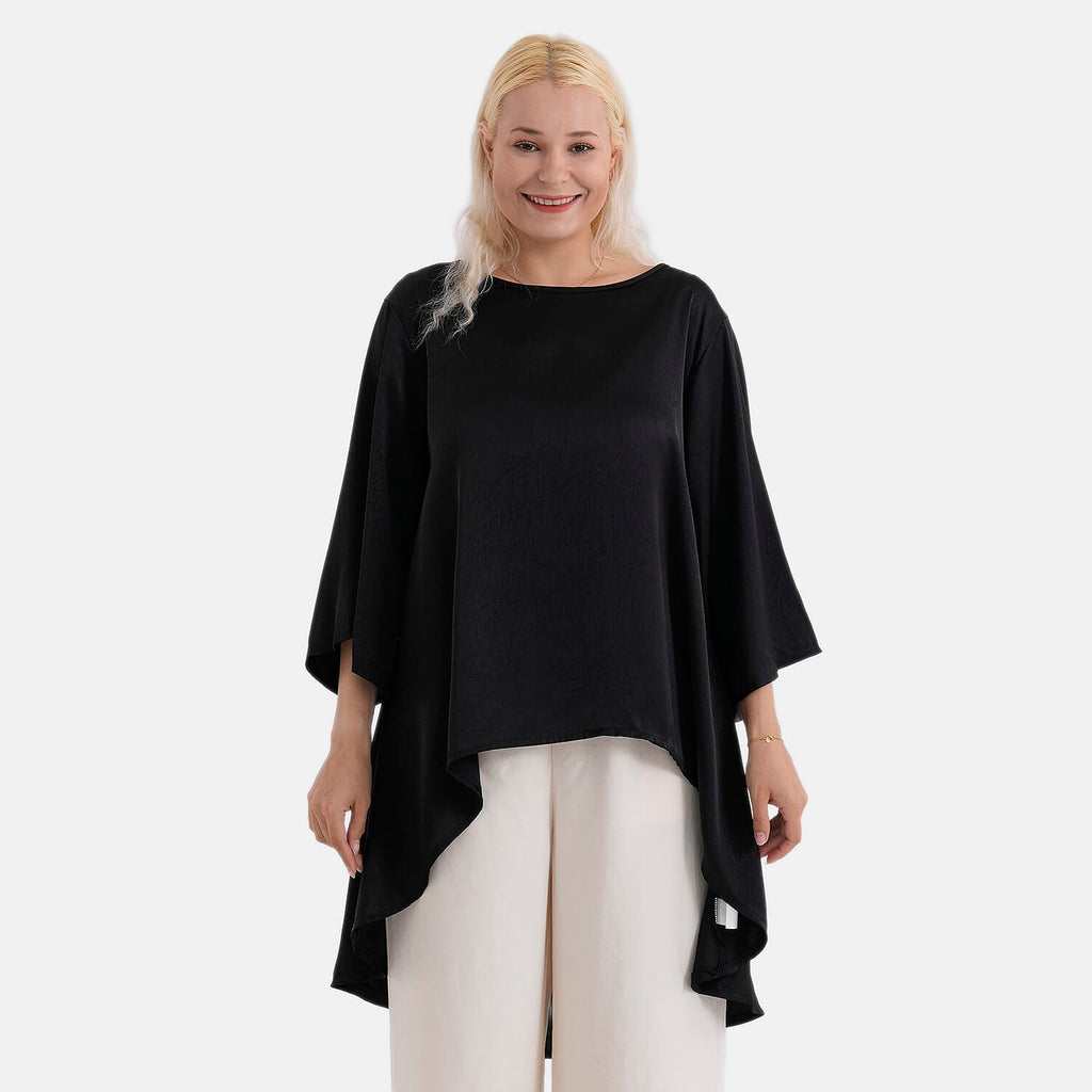 La Marey Limited Collection Asymmetric Edge Blouse (Size - L-XL, Fit 16 to 22) - Black