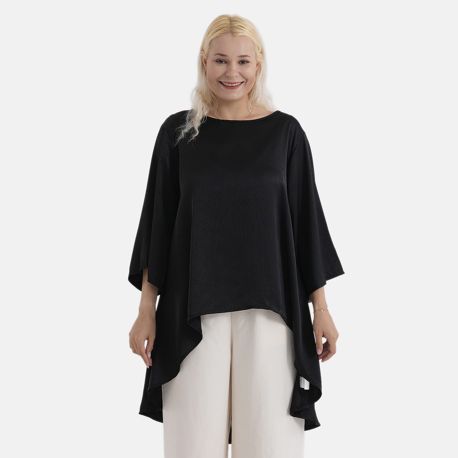 La Marey Limited Collection Asymmetric Edge Blouse (Size - L-XL, Fit 16 to 22) - Black