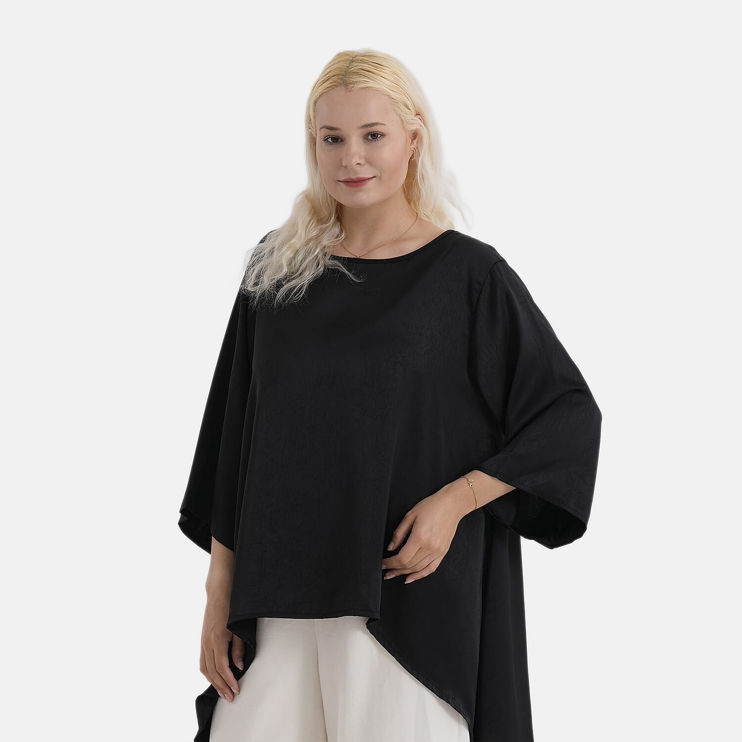 La Marey Limited Collection Asymmetric Edge Blouse (Size - L-XL, Fit 16 to 22) - Black