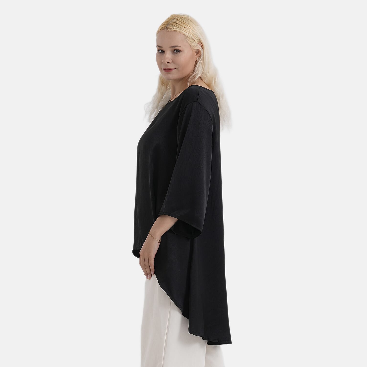La Marey Limited Collection Asymmetric Edge Blouse (Size - S-M, Fit 8 to 14) - Black