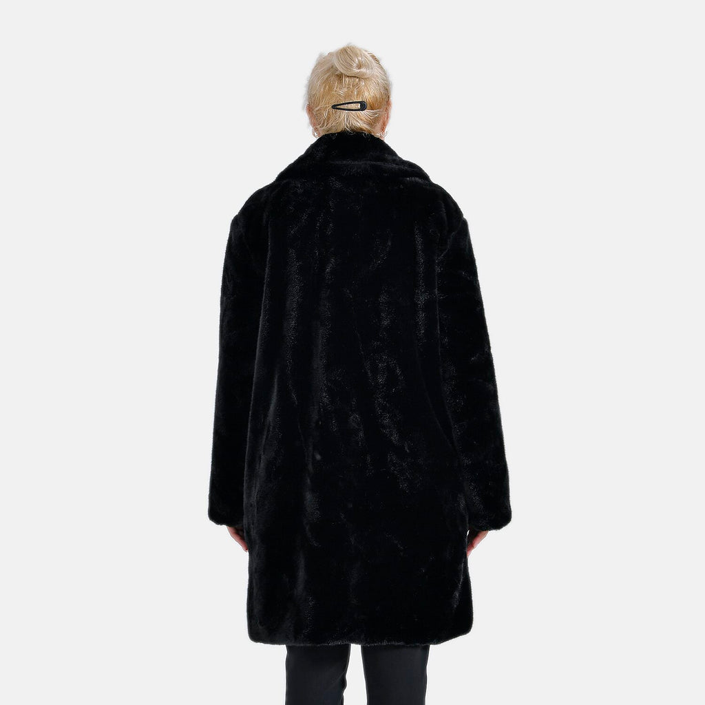 La Marey Plush Button-up Faux Fur Coat (S-M  8-14) - Black