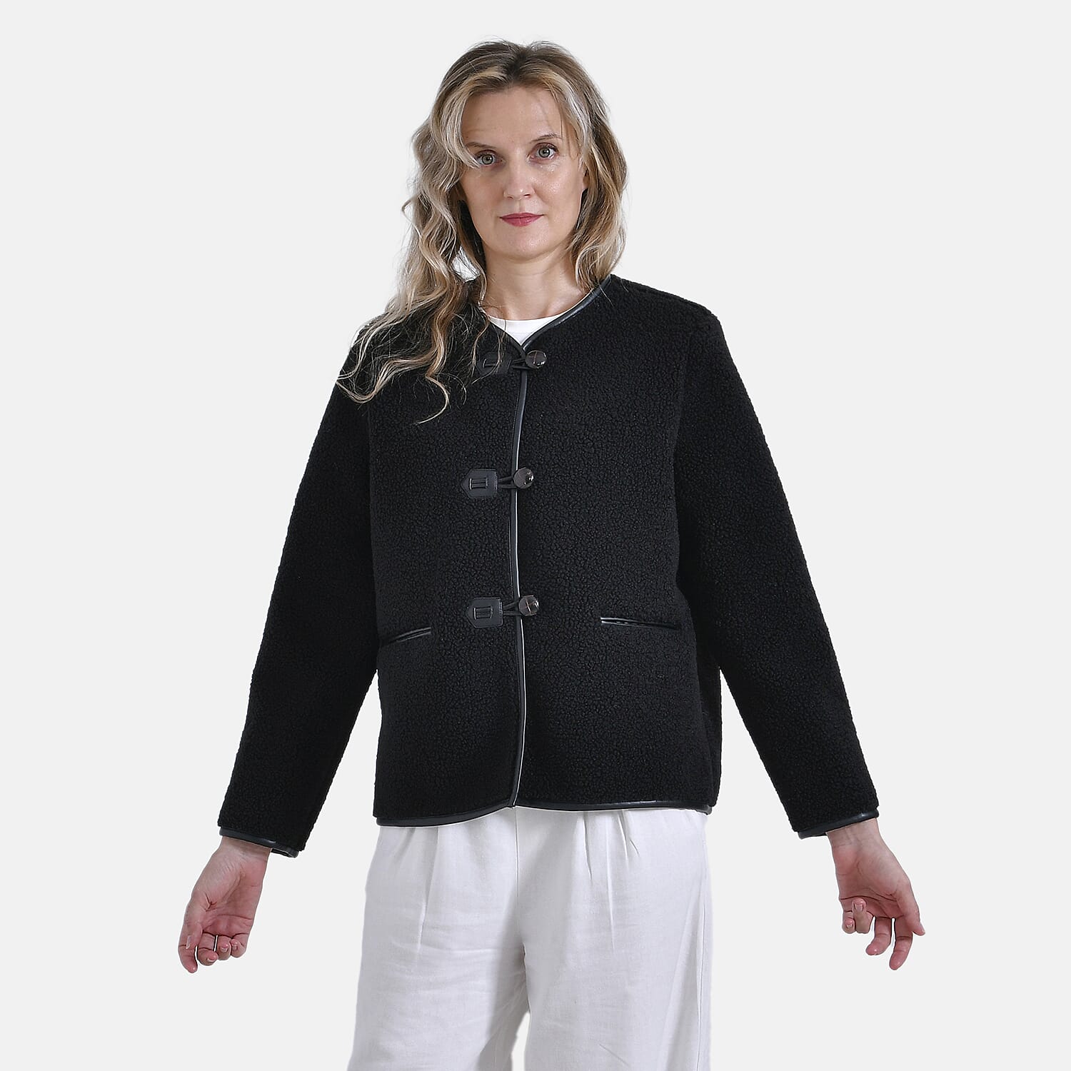 La Marey Fur-effect Coat with Appliques  (Size 12 to 14) - Black