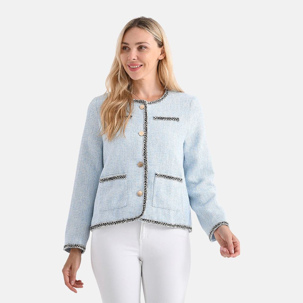 - Maisi Tweed Jacket with Contrast Trim (Size L) - Blue