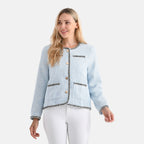 - Maisi Tweed Jacket with Contrast Trim (Size L) - Blue