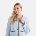 - Maisi Tweed Jacket with Contrast Trim (Size L) - Blue