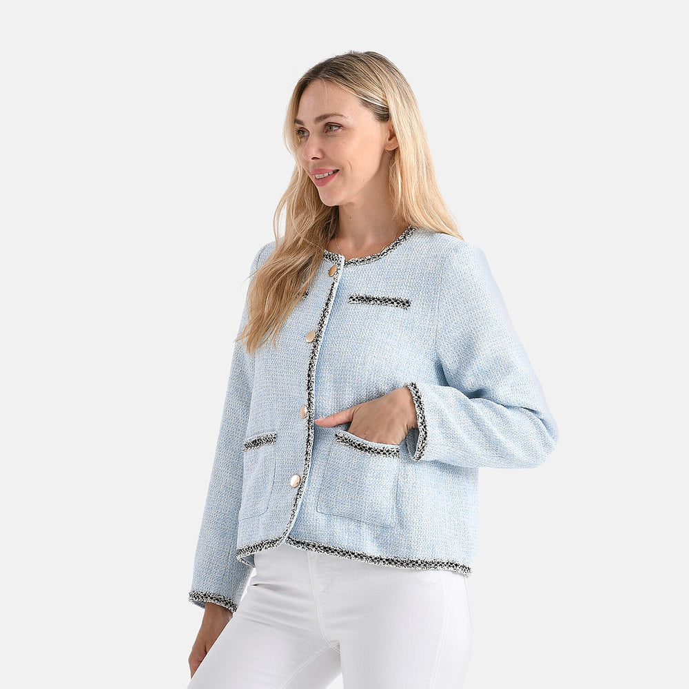 Lowest Ever- - Maisi Tweed Jacket with Contrast Trim (Size M) - Blue