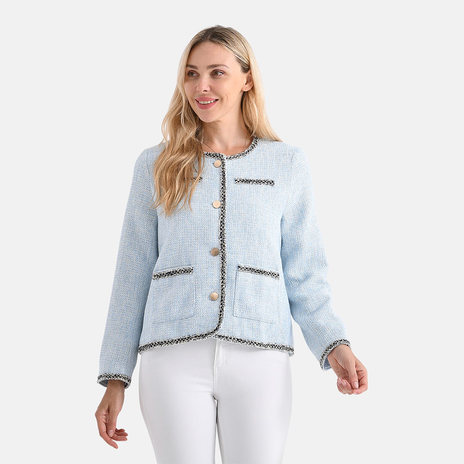 Lowest Ever- - Maisi Tweed Jacket with Contrast Trim (Size M) - Blue