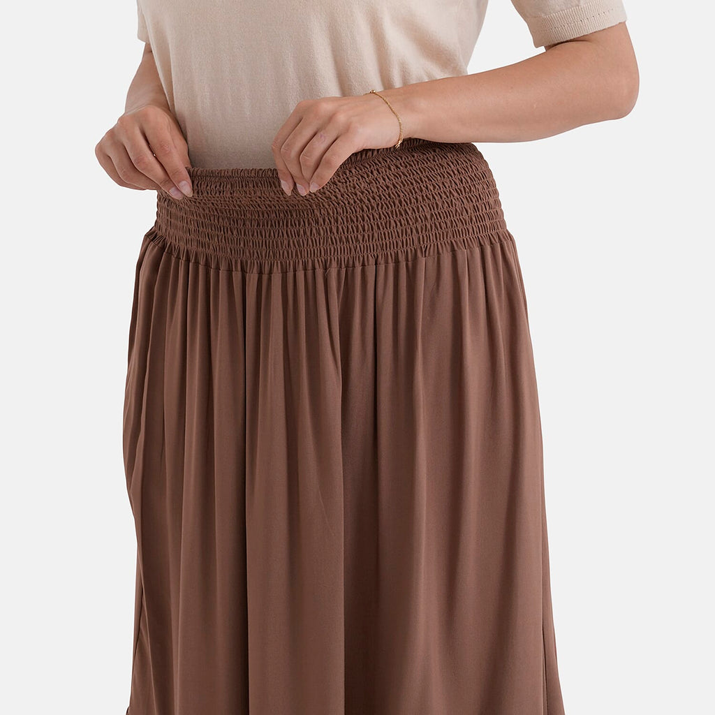 La Marey Elastic Waist Maxi Skirt (One Size) - Brown