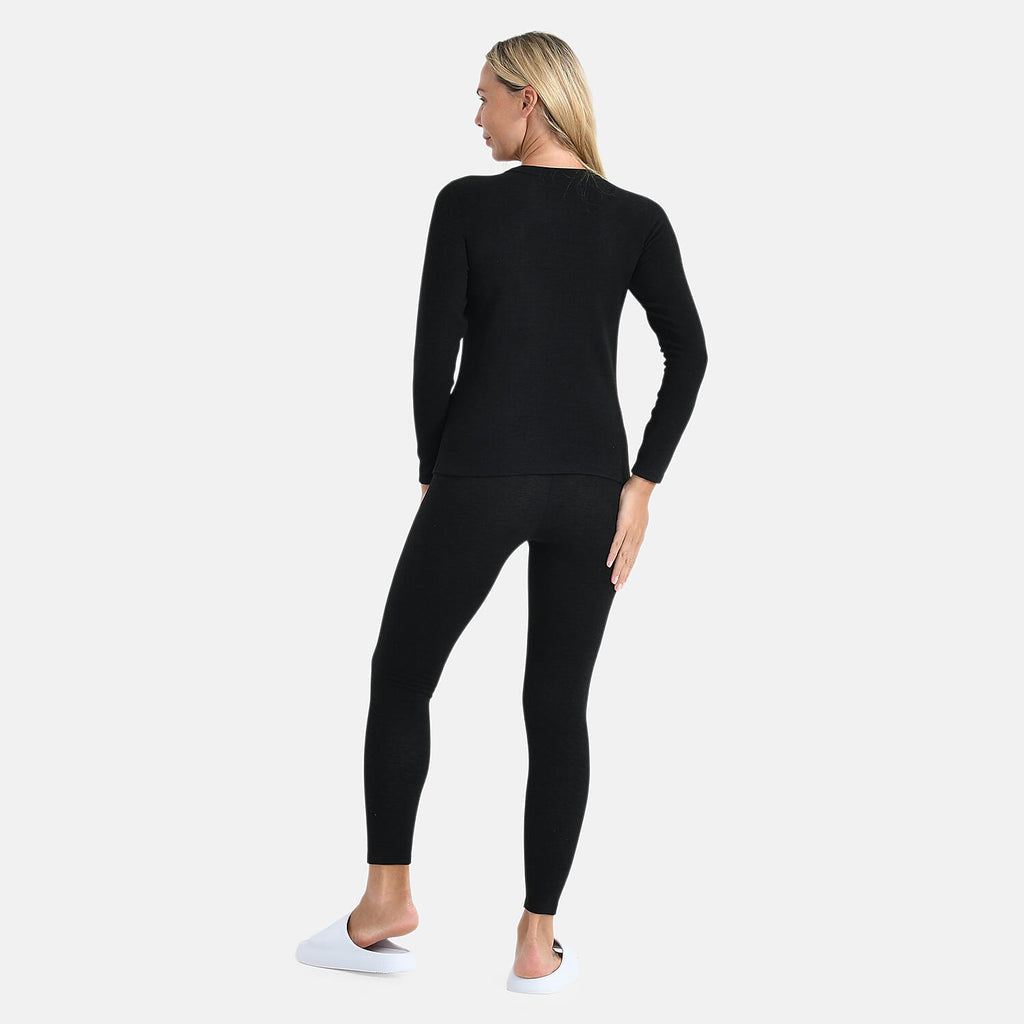 DOD- Cashmere Blend Thermal Scoop Neck Top & Legging Sets (Size XL) - Black
