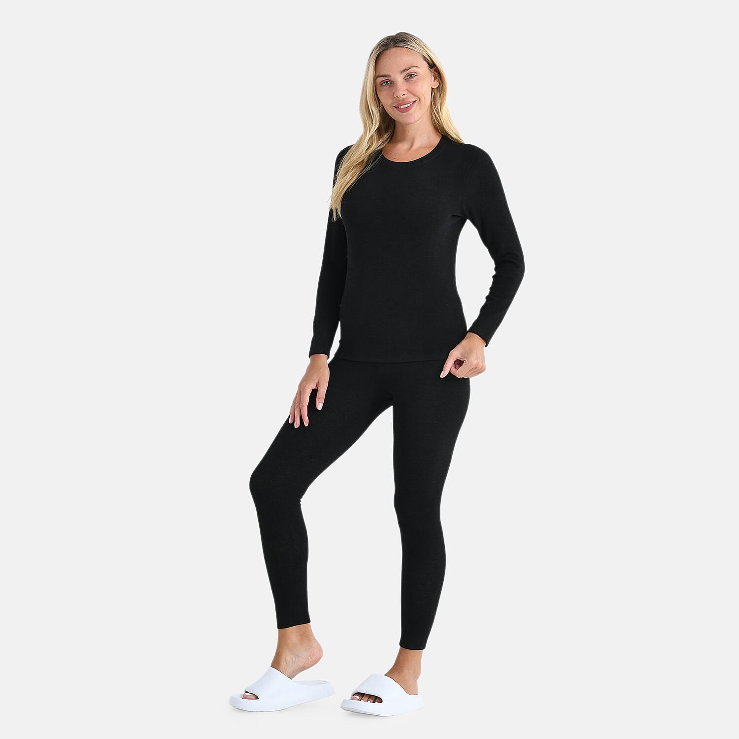 DOD- Cashmere Blend Thermal Scoop Neck Top & Legging Sets (Size XL) - Black