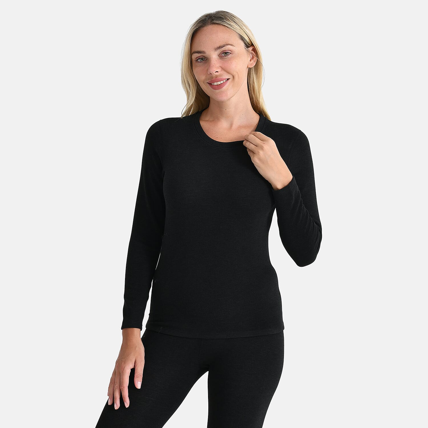 DOD- Cashmere Blend Thermal Scoop Neck Top & Legging Sets (Size XL) - Black
