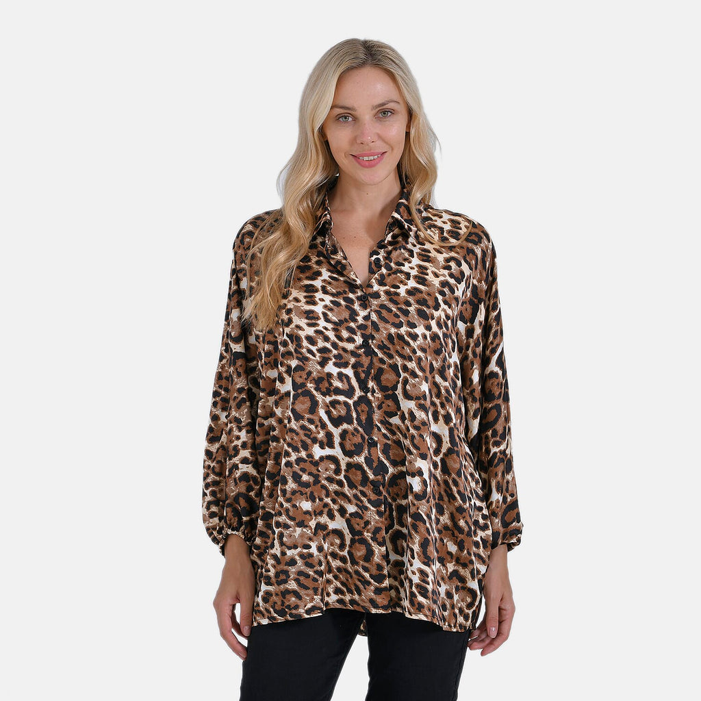 La Marey lepoard Blouse (Size 8 to 14) - Brown Leopard