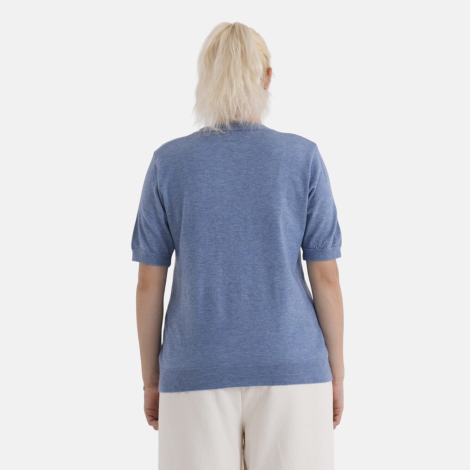 La Marey Summer Knit Short Sleeve Top (Size L, Fit 16 To 18) - Blue