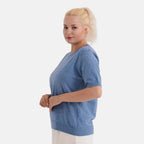 La Marey Summer Knit Short Sleeve Top (Size M, Fit 12 To 14) - Blue