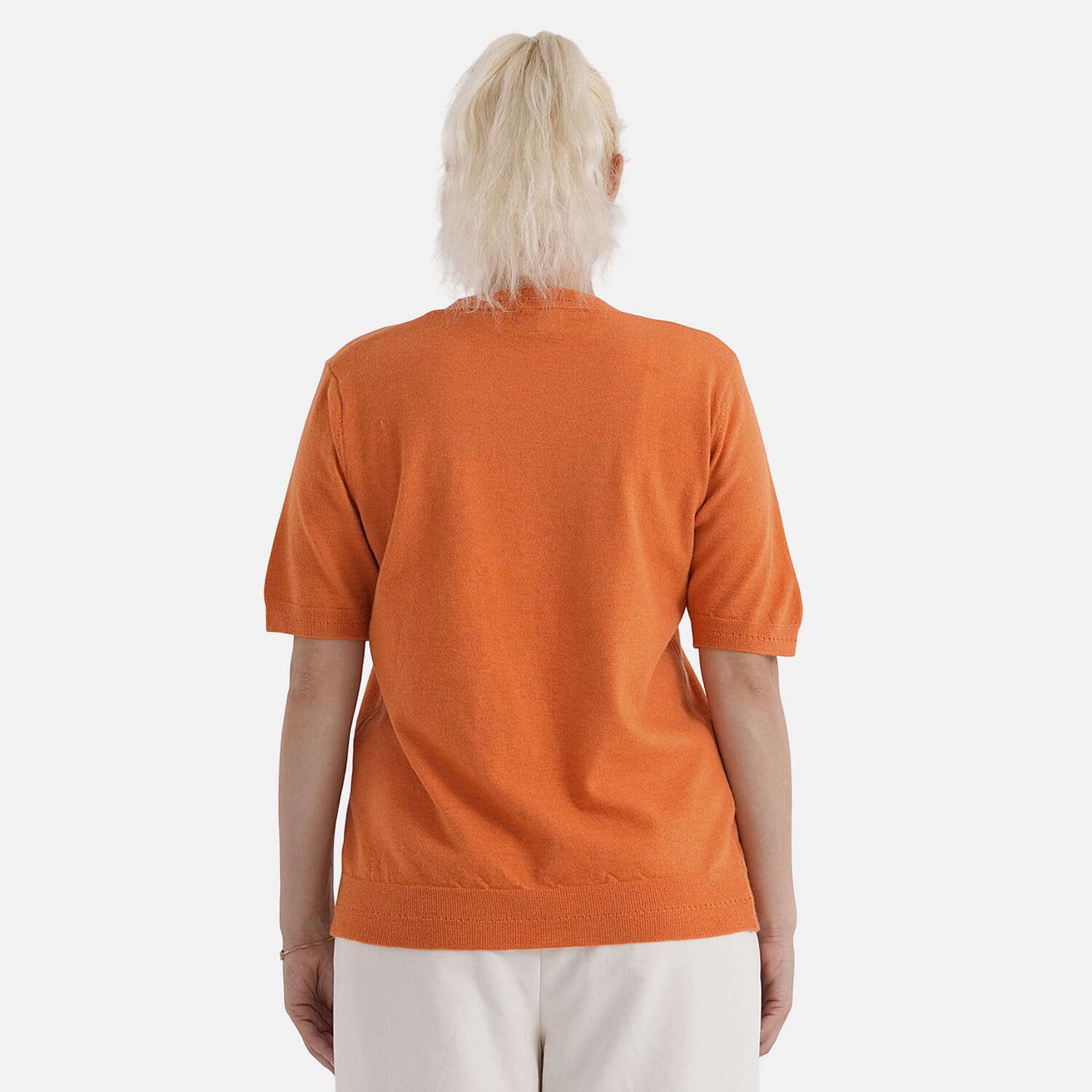 La Marey Summer Knit Short Sleeve Top (Size M, Fit 12 To 14) - Orange