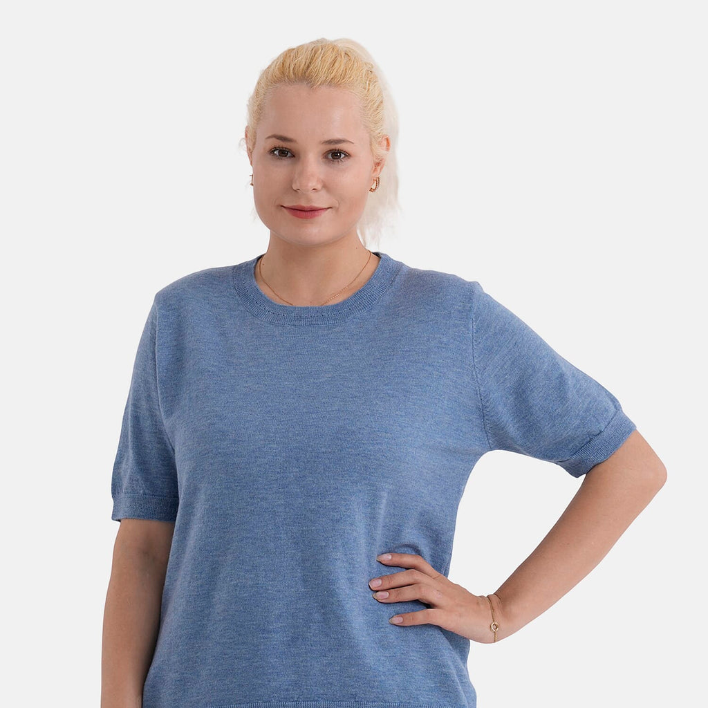 La Marey Summer Knit Short Sleeve Top (Size XL, Fit 20 To 22) - Blue