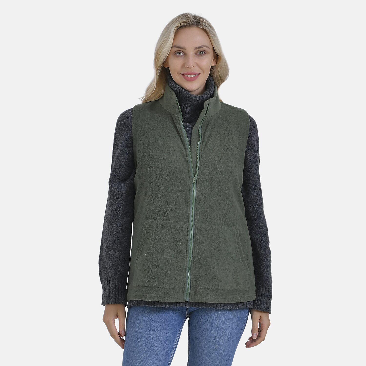 La Marey Turtleneck Gilet with Pockets (Size 20 to 22) - Green