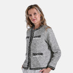 La Marey Plaid Pattern Classic Twill Jacket (Size S) - White Base with Black